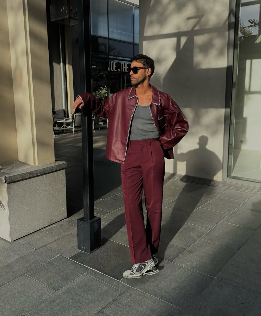 16 burgundy outfit men