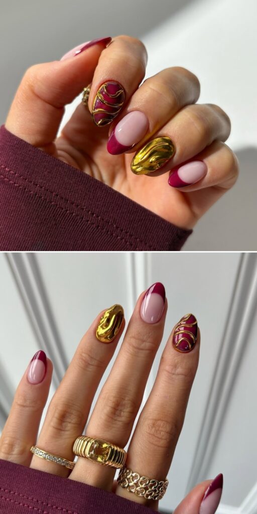 09 burgundy nails acrylic design 2025