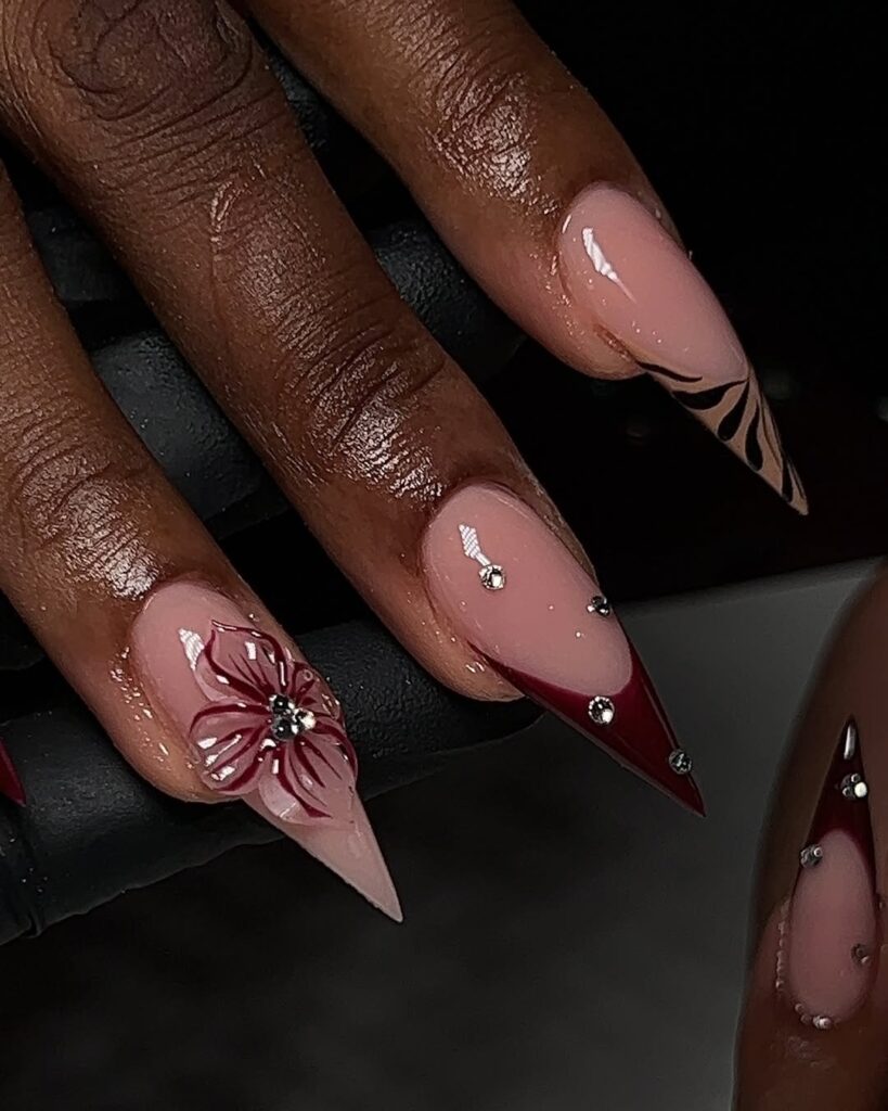 23 burgundy nails acrylic design 2025