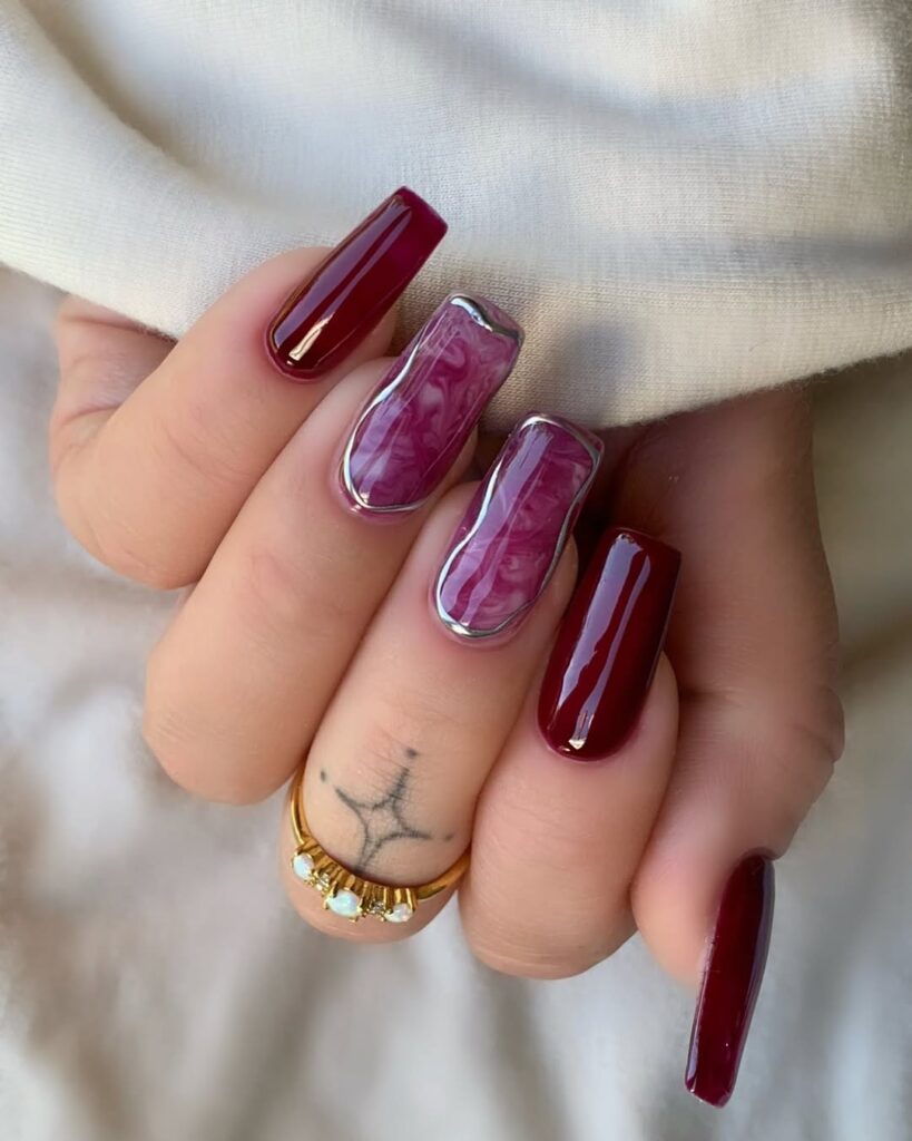 41 burgundy nails acrylic design 2025