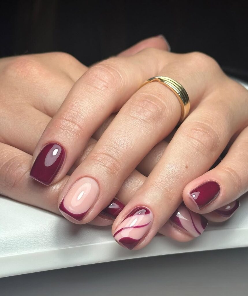 46 burgundy nails acrylic design 2025