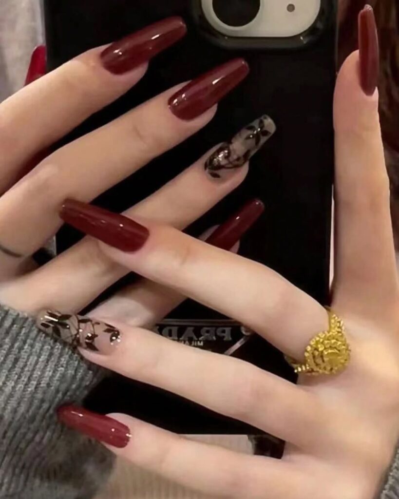 49 burgundy nails acrylic design 2025