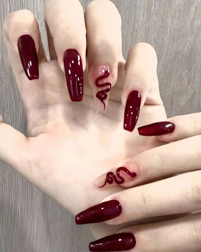 55 burgundy nails acrylic design 2025